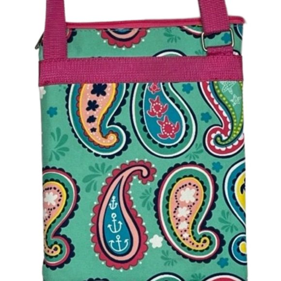 Simply Southern Triple Zip Crossbody Aqua/Pink Paisley - 8 x 10" - Picture 4 of 7